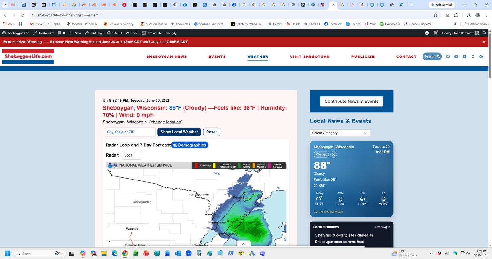 Sheboygan Life weather page screenshot